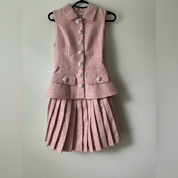 Self Portrait Pink Boucle Tailored Mini Dress US 2 - Picture 7 of 14